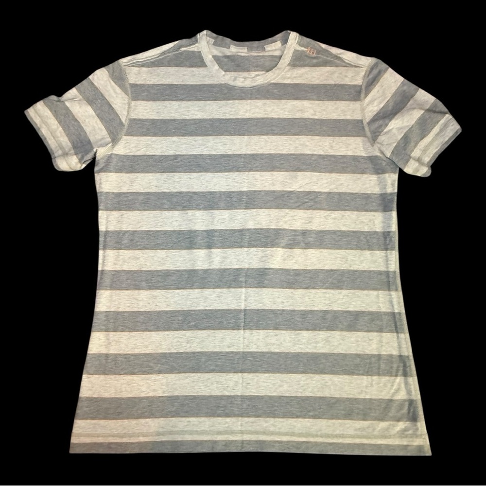 Lululemon Gym Workout Athletic T Shirt Striped Gray Cotton Blend Sz NST
